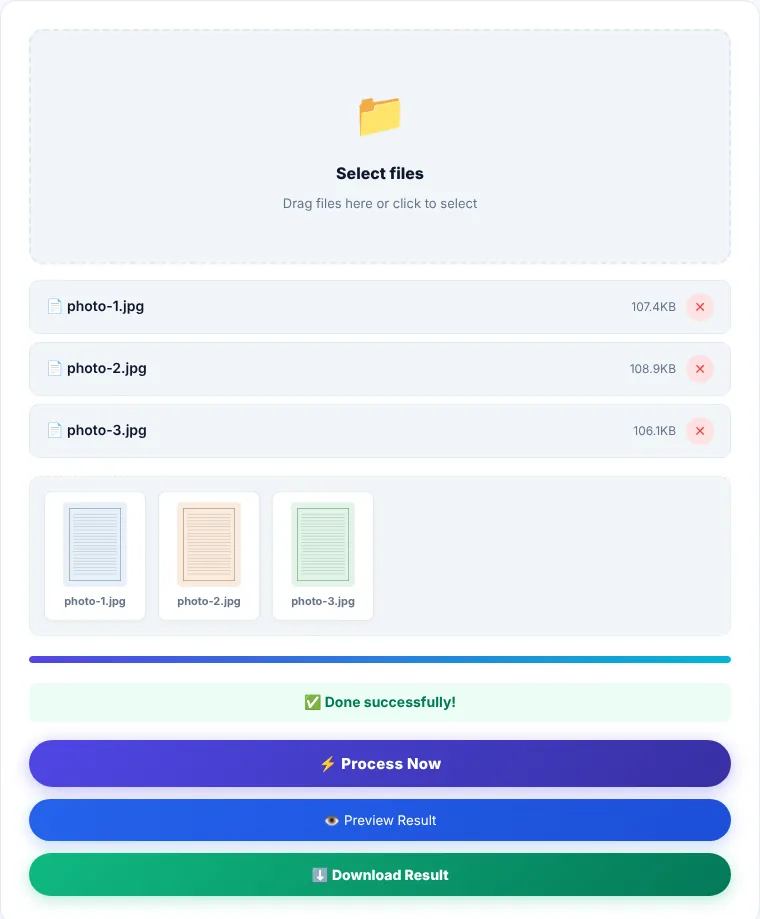 JPG to PDF tool after adding images
